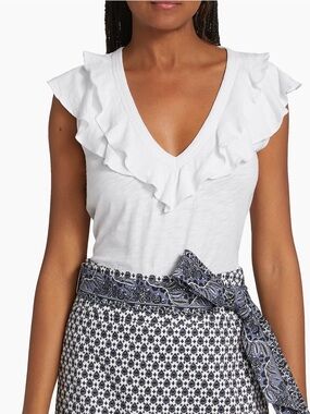 Veronica Beard Ellerie Ruffle Top White  Size Medium
